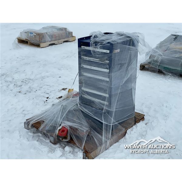 TOOL CABINET W/LEVELS & ASSORTED TOOLS