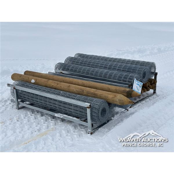 (6) ROLLS OF GALVANIZED FENCE W/ (14) WOODEN POSTS