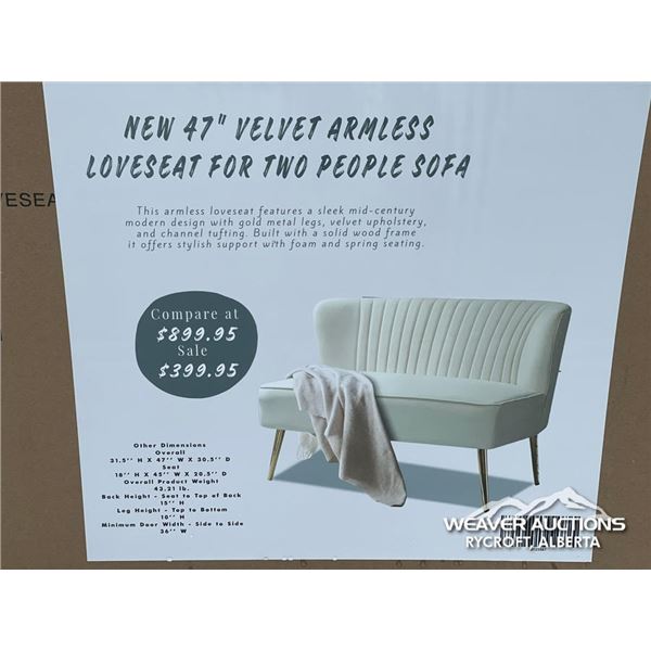 47 IN. ARMLESS VELVET LOVESEAT SOFA