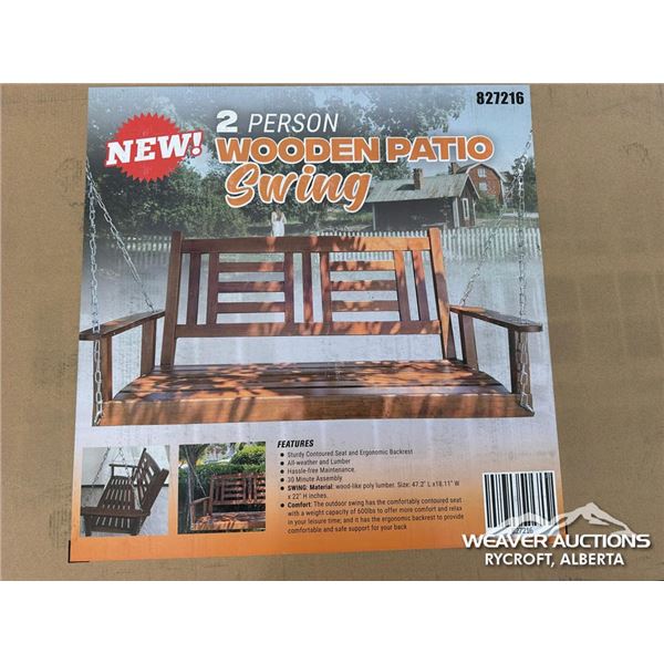 (2) 2 PERSON WOODEN PATIO SWING SETS