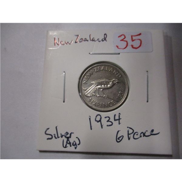 1934 NEW ZEALAND 6 PENCE (0.90 SILVER)