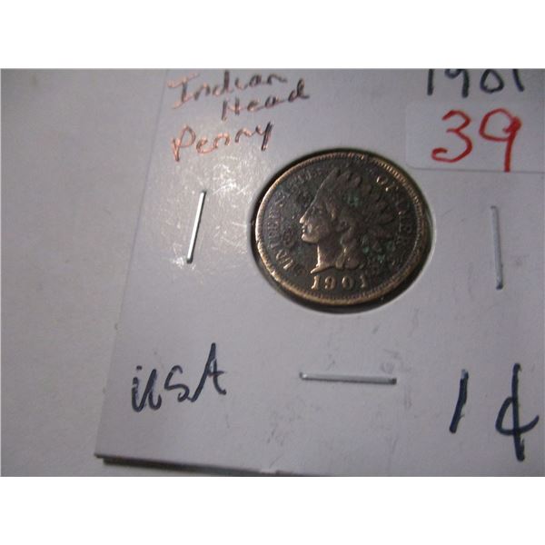 1901 RARE USA INDIAN HEAD PENNY