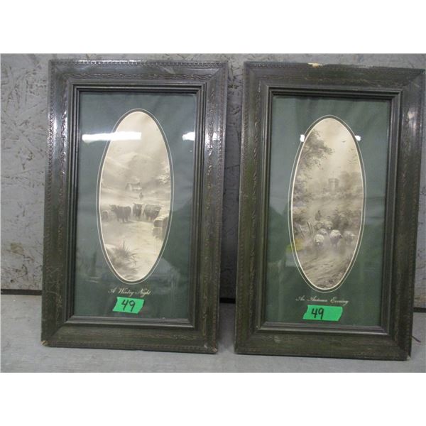 ESTATE:  2 PICTURES - "A WINTRY NIGHT" & "AN AUTUMN EVENING" (APPROX. 12" X 18")