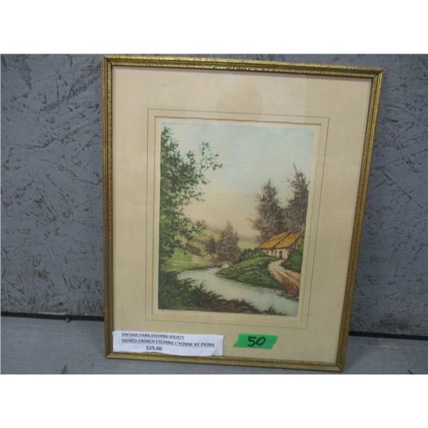 ESTATE:  SIGNED FRENCH ETCHING BY L'YONNE BY PIERRE (APPROX. 15" X 18")