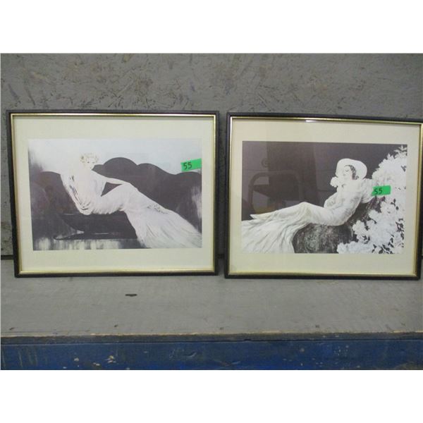 ESTATE:  2 PICTURES OF LADY SITTING ON COUCH (APPROX. 21" X 17")