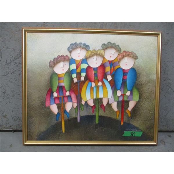 ESTATE:  FRAMED PICTURE OF GIRLS ON BIKE (APPROX. 26" X 22")