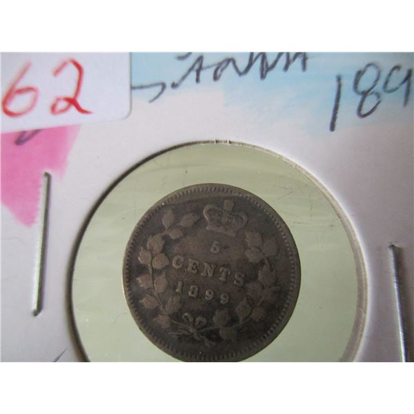 1899 CANADA VICTORIAN SILVER FIVE CENT