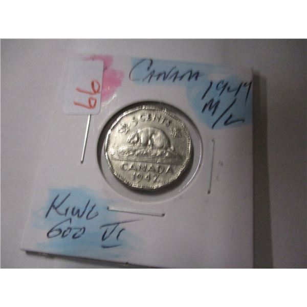 1947 MAPLE LEAF KING GEORGE VI CANADA NICKEL