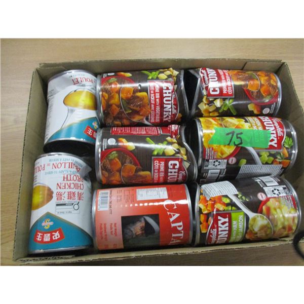 FREIGHT DAMAGE (AS IS):  FLAT C/W 8 ASSORTED CANS OF SOUP, MAKERAL