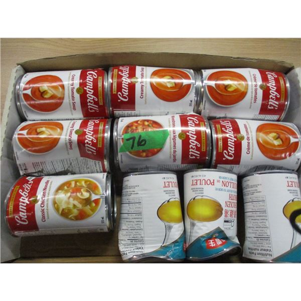 FREIGHT DAMAGE (AS IS):  FLAT C/W 10 CANS OF ASSORTED SOUP (7 CAMPBELLS & 3 CHICKEN BROTH)