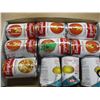 Image 1 : FREIGHT DAMAGE (AS IS):  FLAT C/W 10 CANS OF ASSORTED SOUP (7 CAMPBELLS & 3 CHICKEN BROTH)