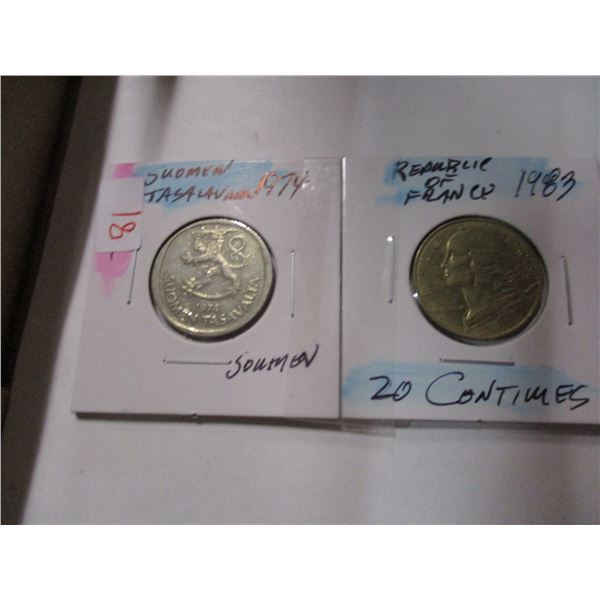 1974 SOUMEN COIN & 1983 REPUBLIC OF FRANCE 20 CENT COIN
