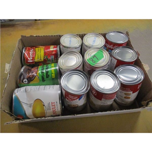 FREIGHT DAMAGE (AS IS):  FLAT C/W 9 CAMPBELL'S SOUP & 3 ASSORTED CANS