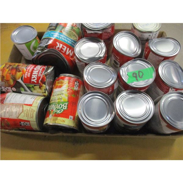 FREIGHT DAMAGE (AS IS):  TRAY C/W 16 CANS SOUP, TOMATO'S, ETC