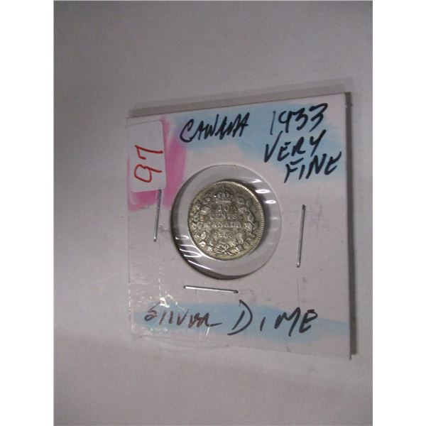 1933 VF CANADA KING GEORGE V SILVER DIME