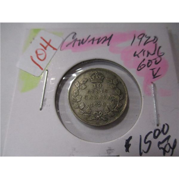 1920 CANADA KING GEORGE V SILVER DIME