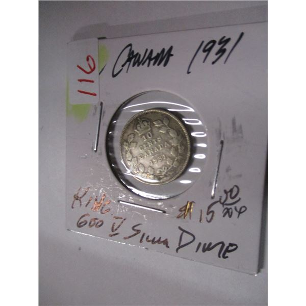 1931 KING GEORGE V CANADA SILVER DIME