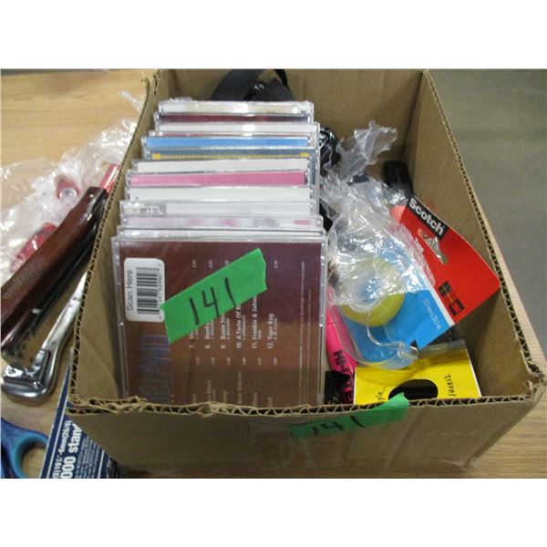 BOX C/W OFFICE SUPPLIES, CD'S, ETC