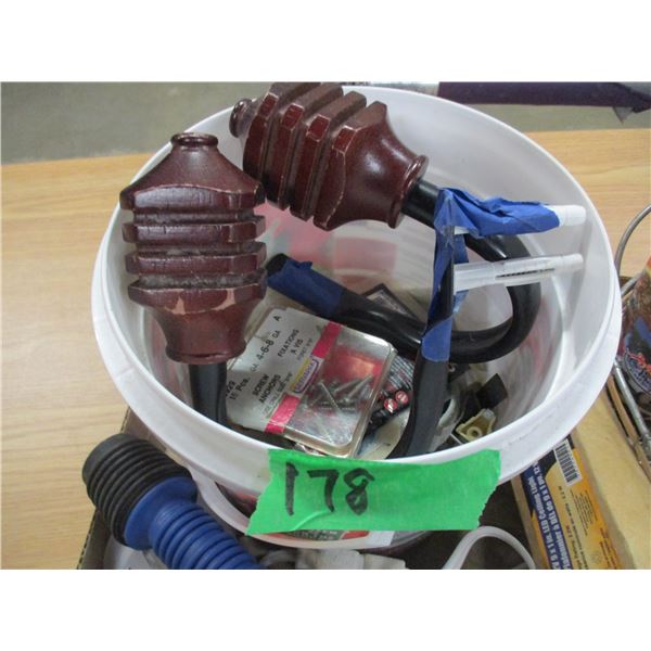 BOX C/W EXTENSION CORDS, HARDWARE, ETC