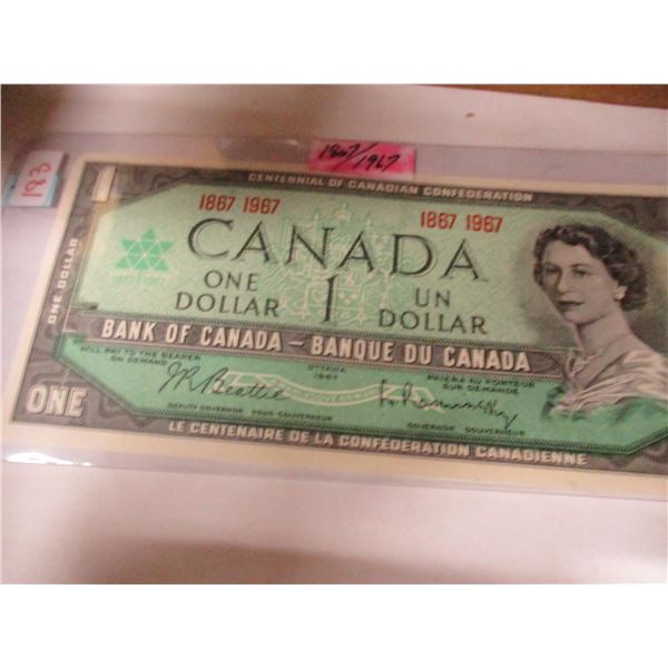 1867 - 1967 UNCIRCULATED CANADA CENTENNIAL DOLLAR BILL