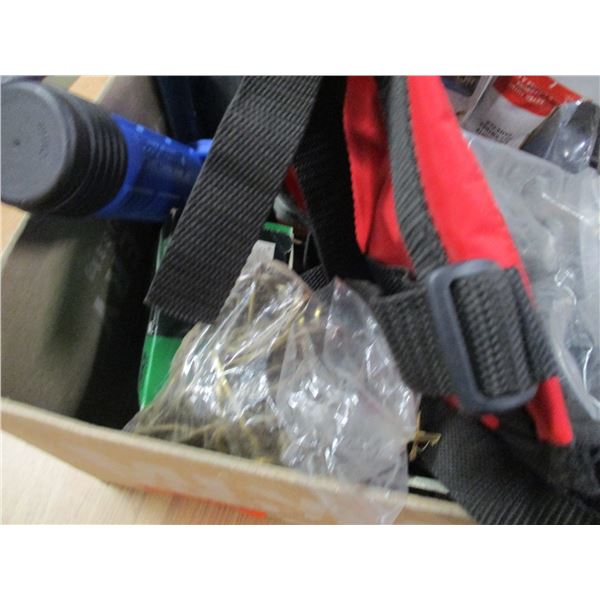 BOX C/W LOCK SETS, PLUMBING SUPPLIES, CASTORS, ETC