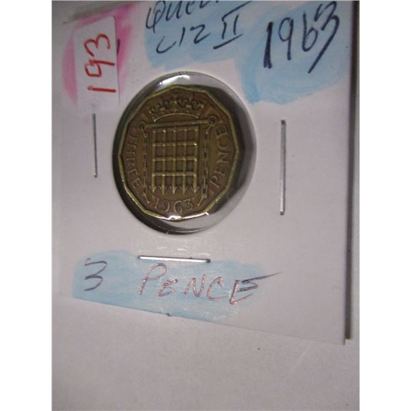 1963 QUEEN ELIZABETH II 3 PENCE