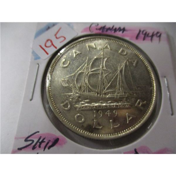 1949 CANADA SHIP SILVER DOLLAR