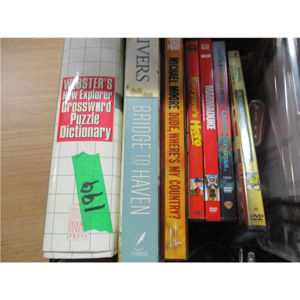BOX C/W BOOKS, DVD'S, MISC