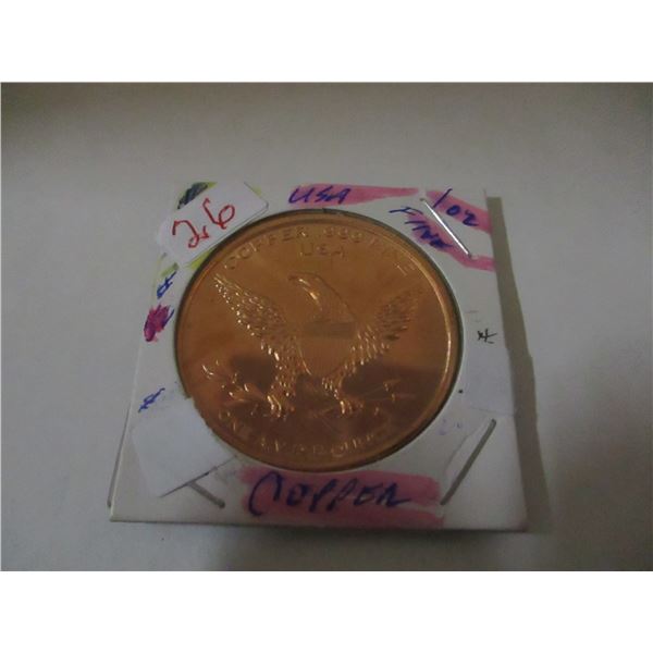 USA COPPER MEDLALLION .999 FINE COPPER