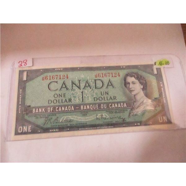 1954 CANADA $1 BILL
