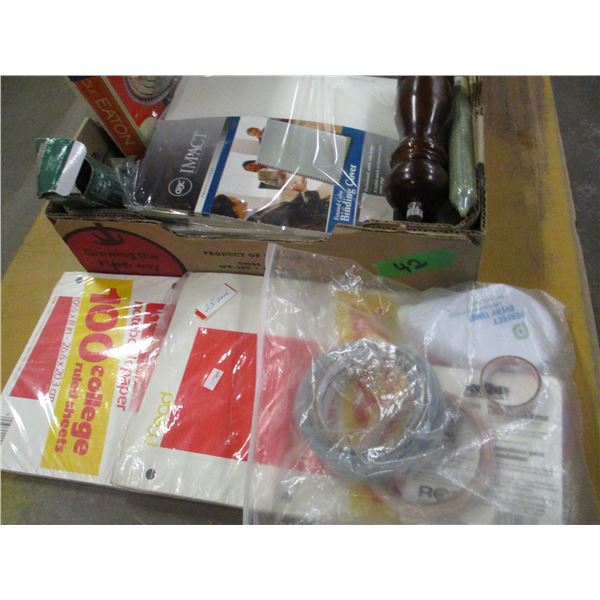 BOX C/W PAPER, SHOT GLASSES, ETC