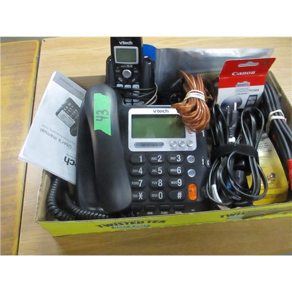 V-TECH PHONE, STEREO CABLES, ETC