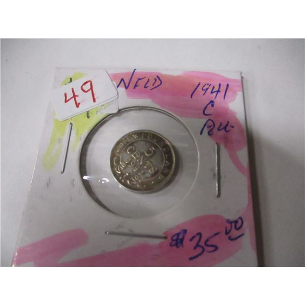 1941 CANADA NEWFOUNDLAND SILVER FIVE CENT