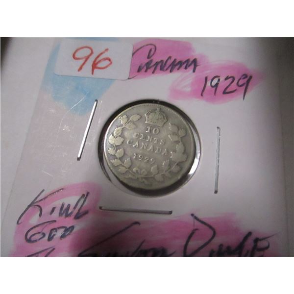 1929 KING GEORGE V CANADA SILVER DIME