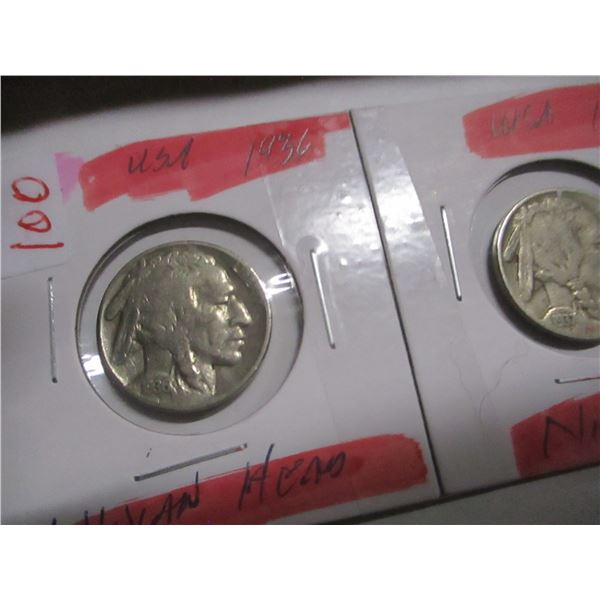 1936 - 1937 USA INDIAN HEAD NICKELS