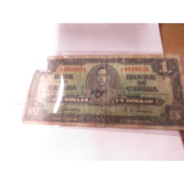 1937 BANK OF CANADA KING GEORGE VI LEGAL TENDER $1 BILL