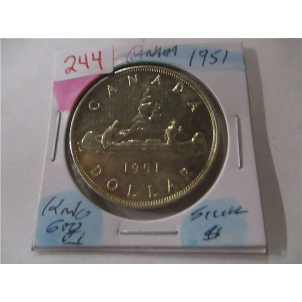 1951 CANADA SHIP SILVER DOLLAR