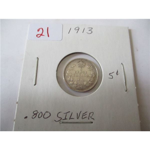 1913 CANADA SILVER FIVE CENT