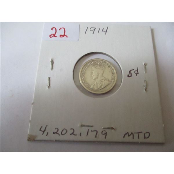 1914 CANADA SILVER FIVE CENT