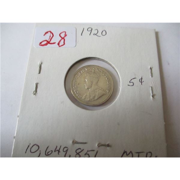 1920 CANADA SILVER FIVE CENT