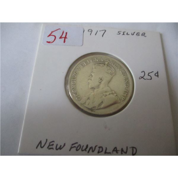1917 NEWFOUNDLAND SILVER 25 CENT