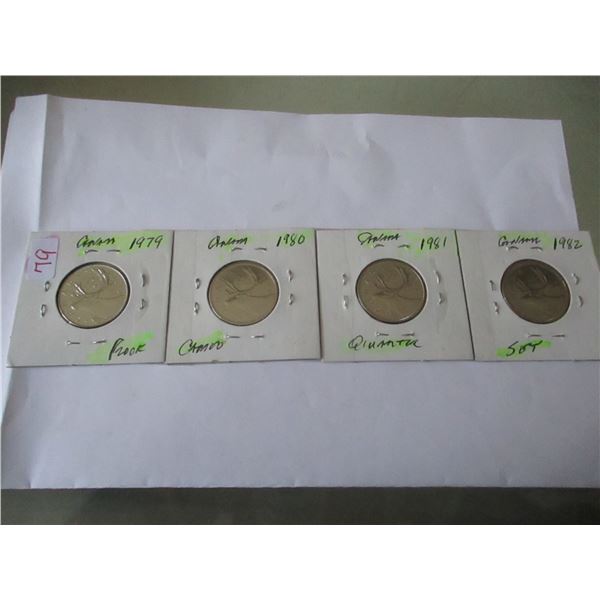 1979, 1980, 1981 & 1982 PROOF CAMEO CANADA QUARTERS