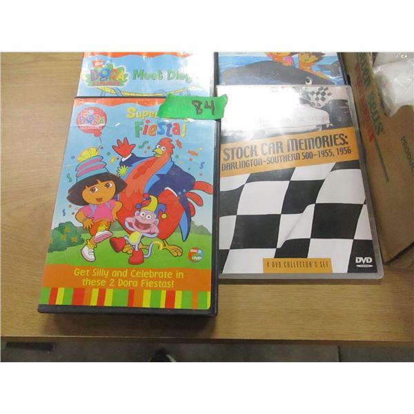 BOX C/W PHONE CORDS, CABLE, DVD'S, CD'S, ETC