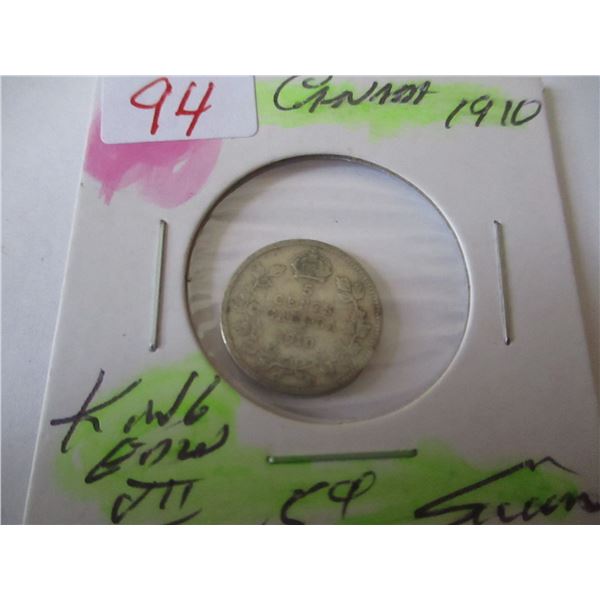1910 CANADA KING EDWARD VII SILVER FIVE CENT