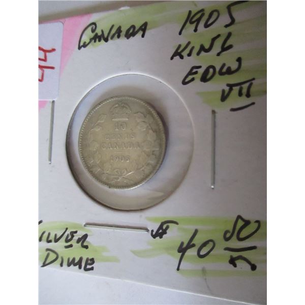 1905 CANADA KING EDWARD VII SILVER DIME