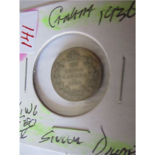 1936 CANADA KING GEORGE V SILVER DIME