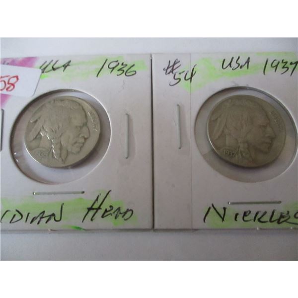 1937 - 1936 USA INDIAN HEAD NICKELS