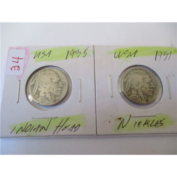 1935 - 1937 INDIAN HEAD USA NICKELS