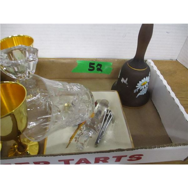 FLAT C/W BELLS, BRASS GOBLETS, CANDLE HOLDER, ETC