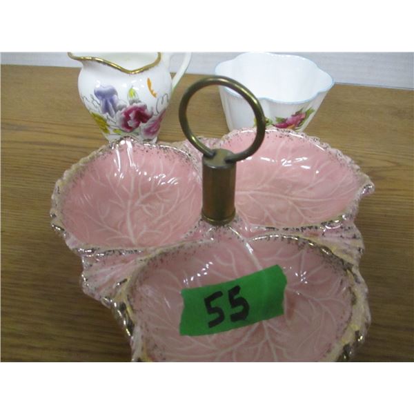 COLLECTABLE:  PINK THREE COMPARTMENT DISH, SET OF SHELLY ENGLISH CREAM 